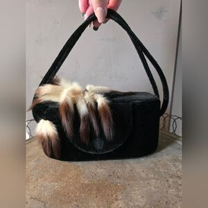 Vintage Real Fur Black Velvet Purse